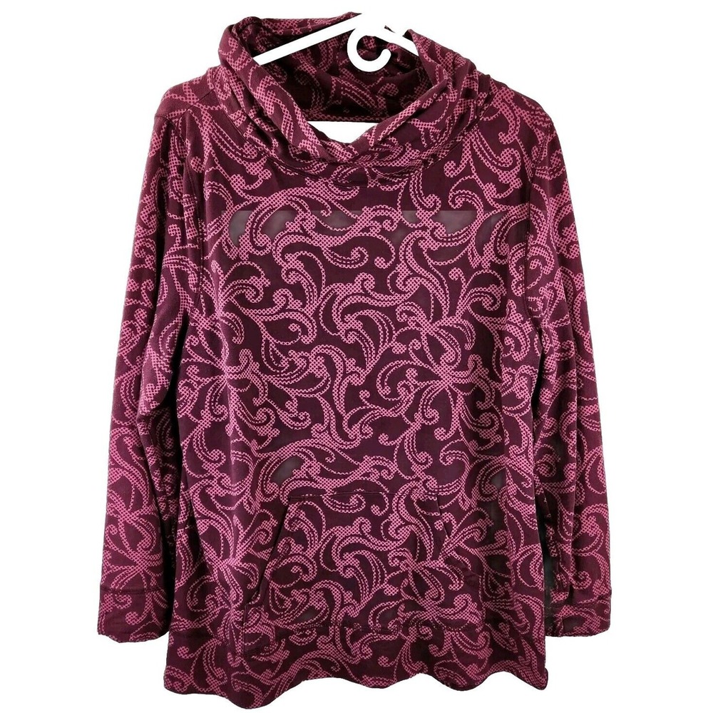 Talbots Womens Top Pullover Sweatshirt  XL Cowl Neck Paisley Pink Cotton Blend‎
